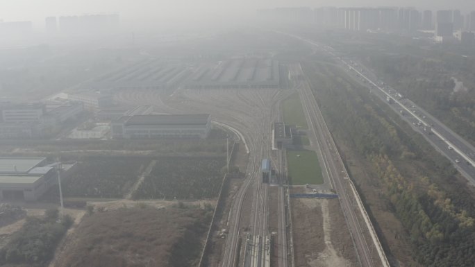 河南郑州地铁高铁始发站铁路轨道航拍