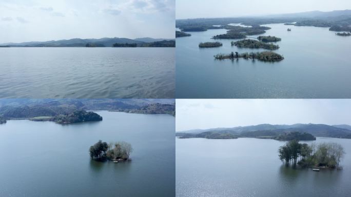 成都三岔湖泊风景区航拍空镜4K