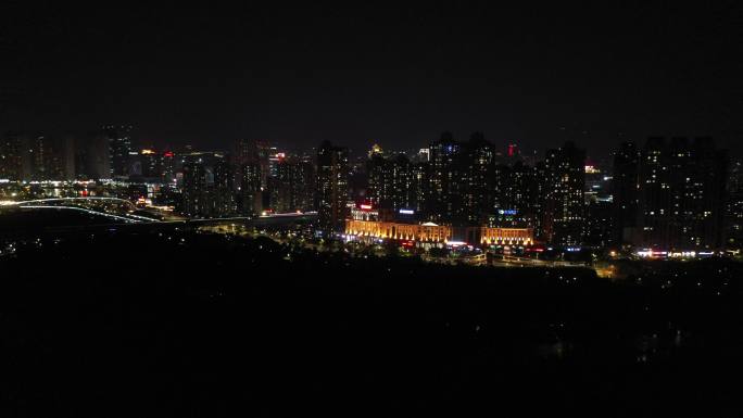 泉州晋江夜景航拍东海泰禾广场城市江滨夜景