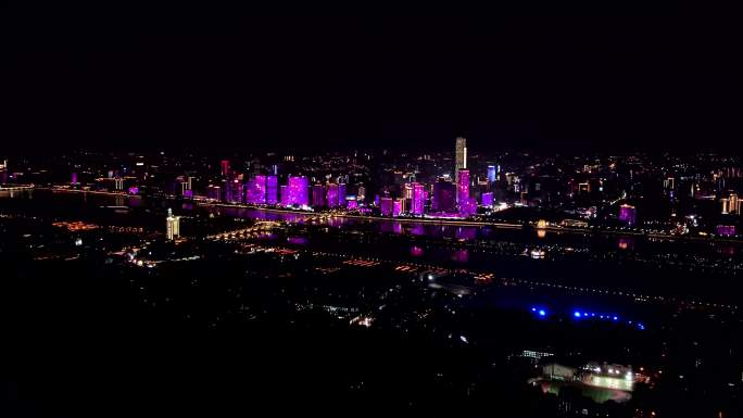 湖南长沙城市夜景航拍空境素材