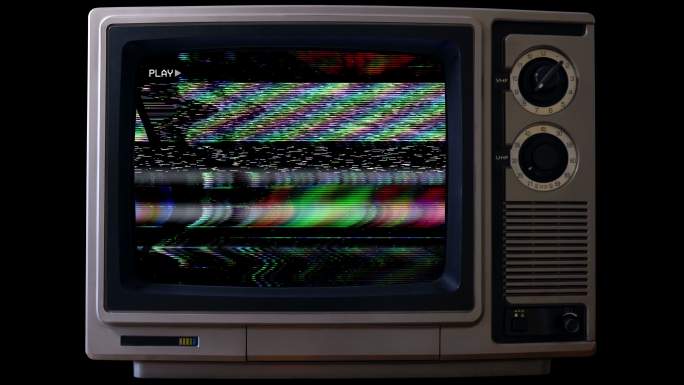 电视故障、静态噪声、失真信号问题、错误视频损坏、80年代复古风格