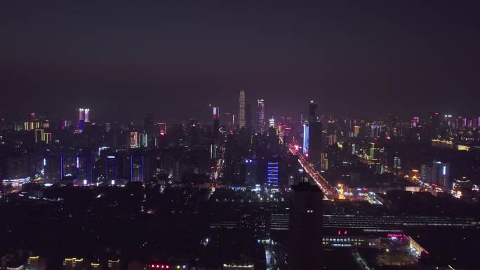 湖南长沙城市夜景航拍空境素材