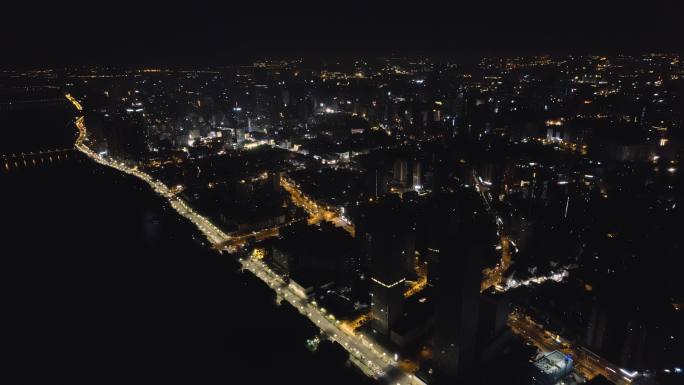 延时航拍长沙夜景天际线