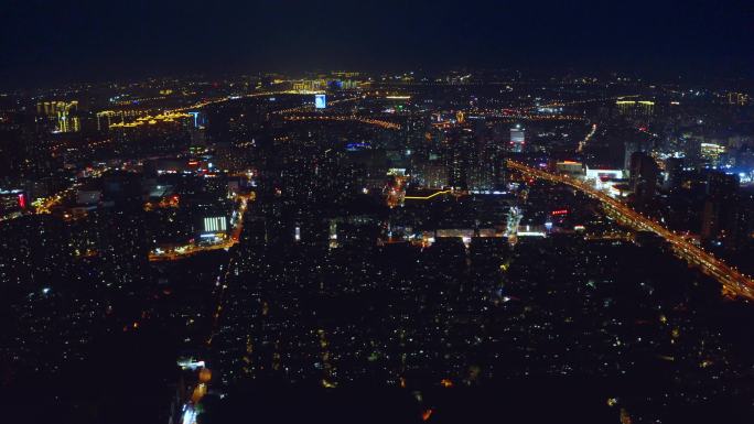 无锡城市地标夜景航拍繁华都市夜景