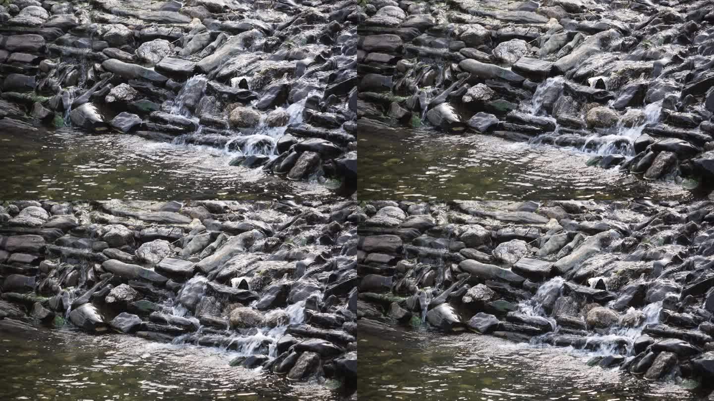 溪滩石堆中的溪流
