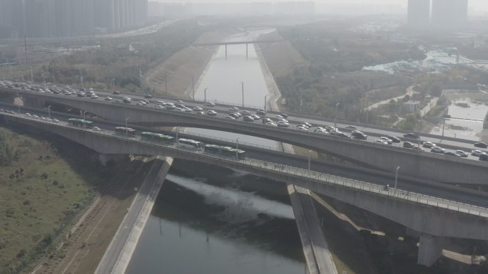 河南郑州南水北调陇海路大桥航拍