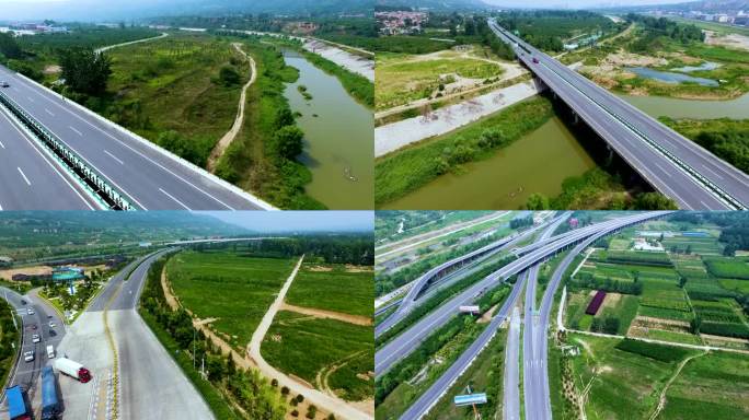 西安蓝田白鹿原高速公路航拍4K风景