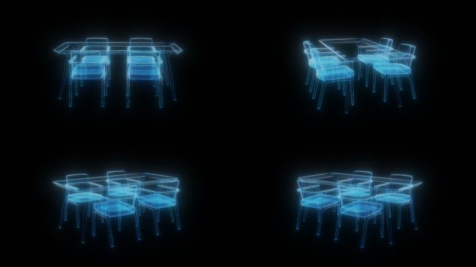 透视线条餐桌桌椅透明通道素材