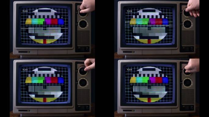 电视故障、静态噪声、失真信号问题、错误视频损坏、80年代复古风格