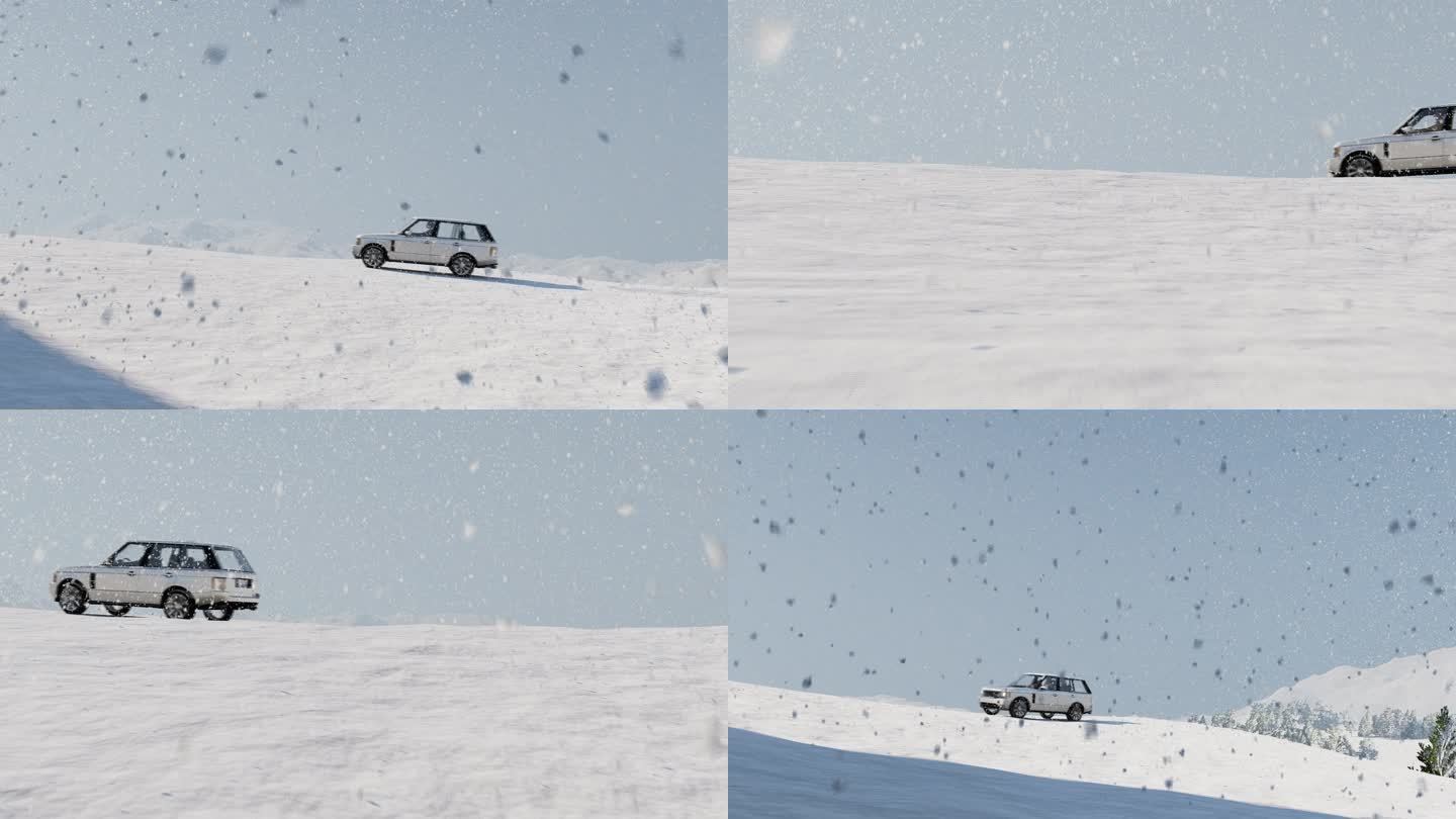 汽车行驶在雪山大雪中