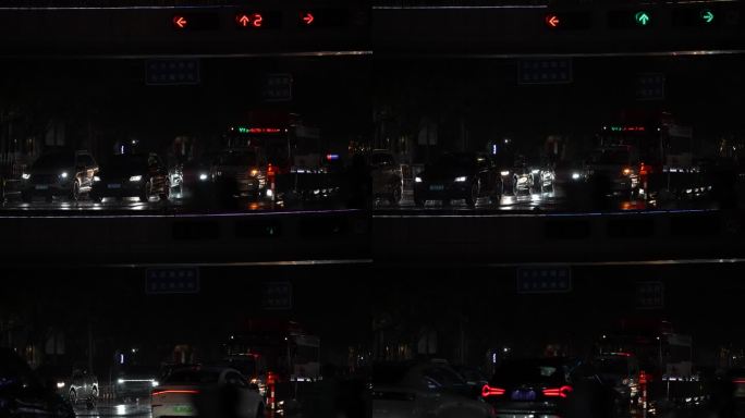 江南城市雨天雨夜下雨大雨车辆车灯红绿灯