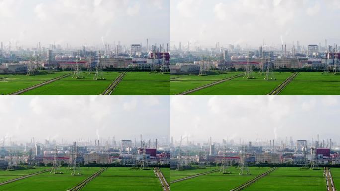 农田旁化工厂航拍