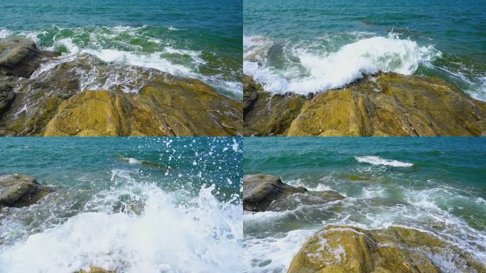 山东威海海浪击打岩石升格视频情绪意境空境