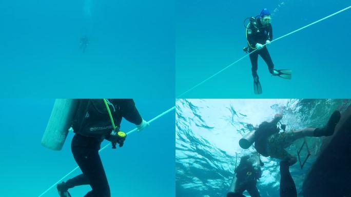 实拍大海潜水员蛙人下海潜水空镜