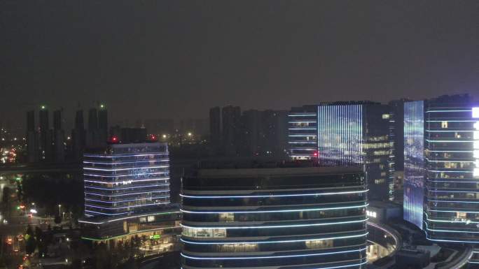 河南郑州地标中建七局总部夜景航拍