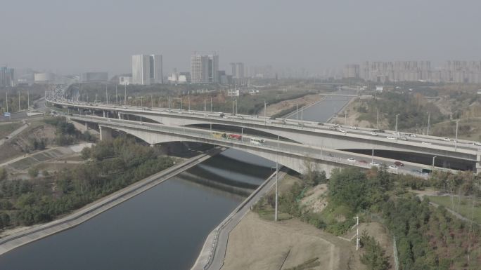 河南郑州南水北调陇海路大桥航拍
