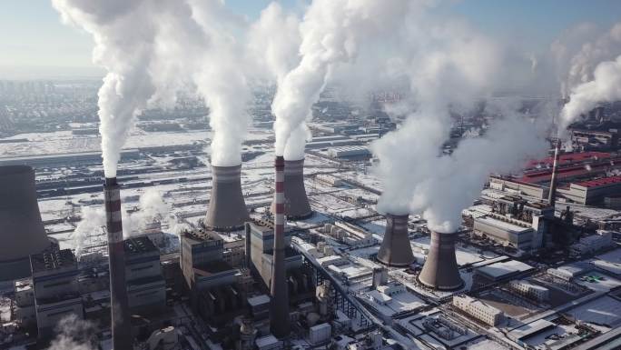 火力发电站火电厂炼钢厂大烟囱冒烟碳排放