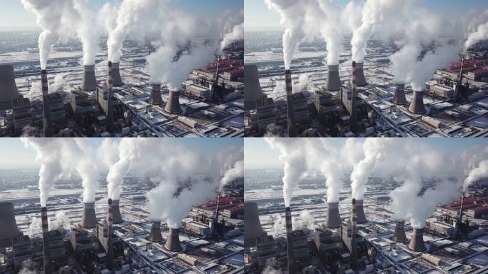 火力发电站火电厂炼钢厂大烟囱冒烟碳排放