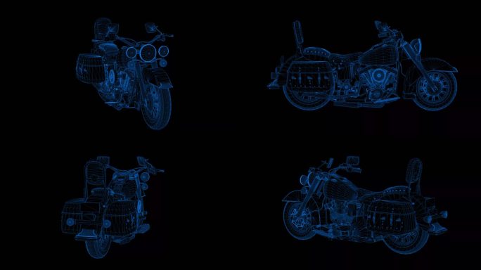4k蓝色全息科技线框摩托车素材带通道4