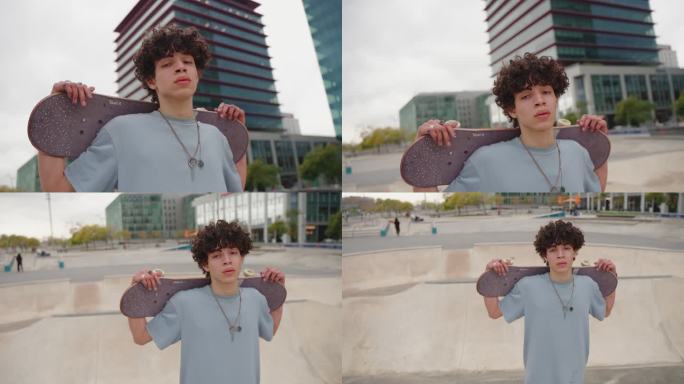 美国城市土著男子青少年滑板运动员