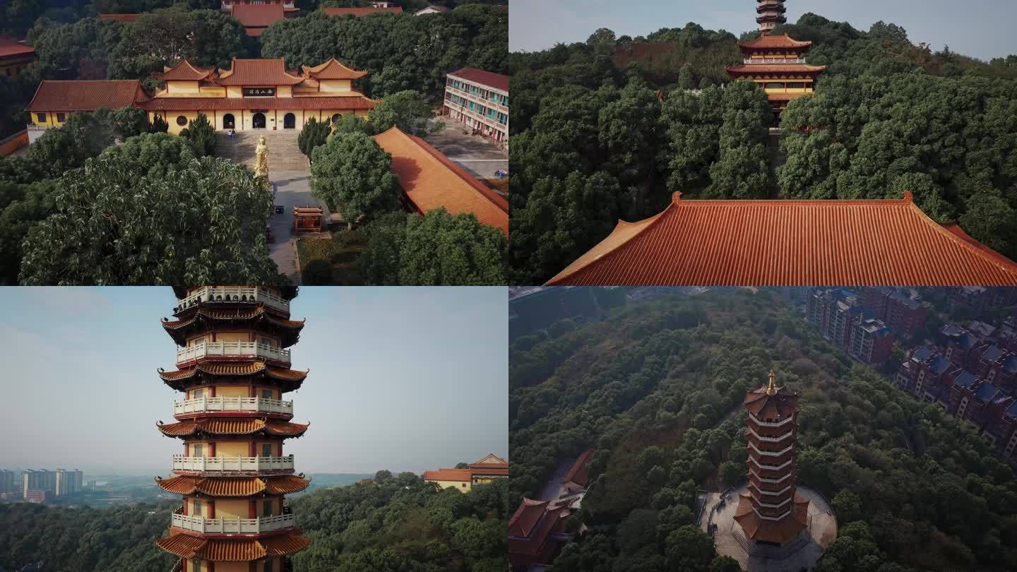 湖南岳阳圣安寺古寺庙历史人文航拍视频