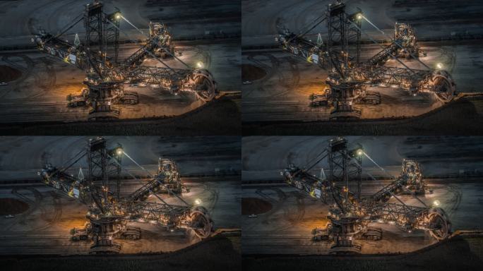 使用巨型斗轮挖掘机的褐煤露天矿-空中拍摄