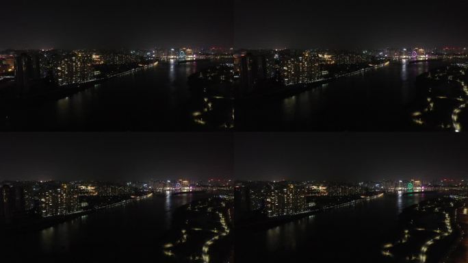 泉州晋江夜景航拍东海泰禾广场城市江滨夜景