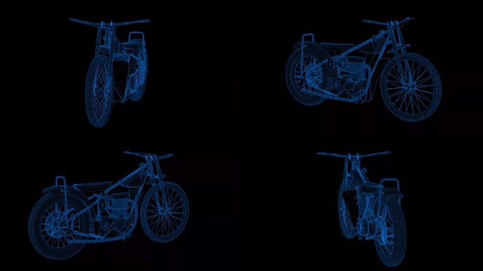 4k蓝色全息科技线框电动自行车素材带通道