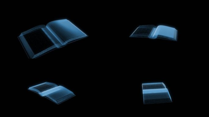 透视全息科技翻开的书透明通道素材