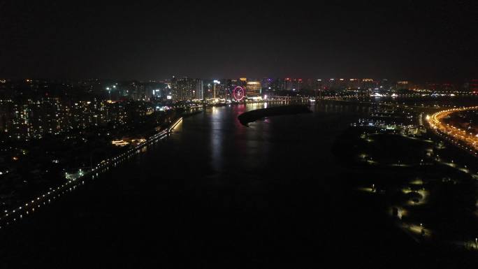 泉州晋江夜景航拍东海泰禾广场城市江滨夜景