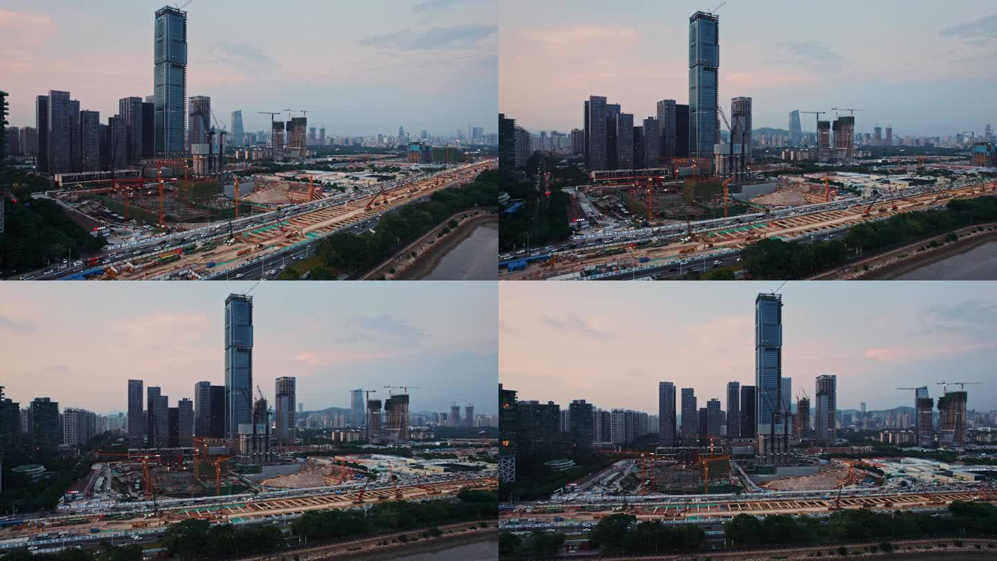 航拍深圳湾超级总部建设场景