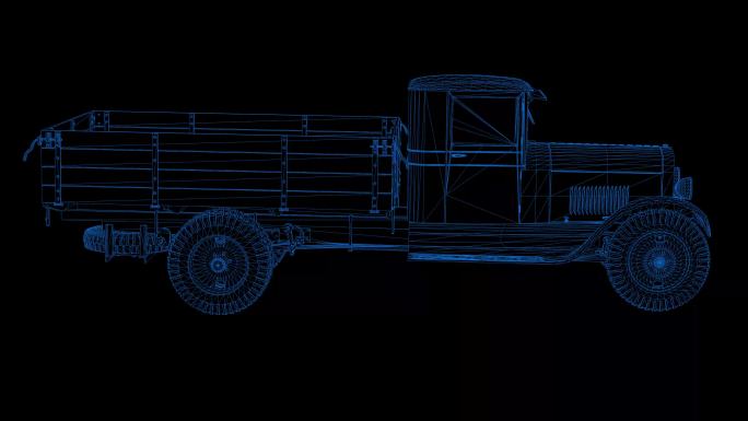 4k蓝色全息科技线框汽车货车素材带通道