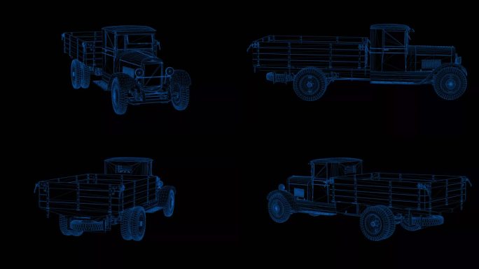 4k蓝色全息科技线框汽车货车素材带通道