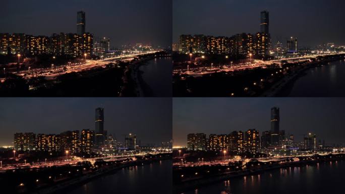 航拍深圳湾超级总部夜景
