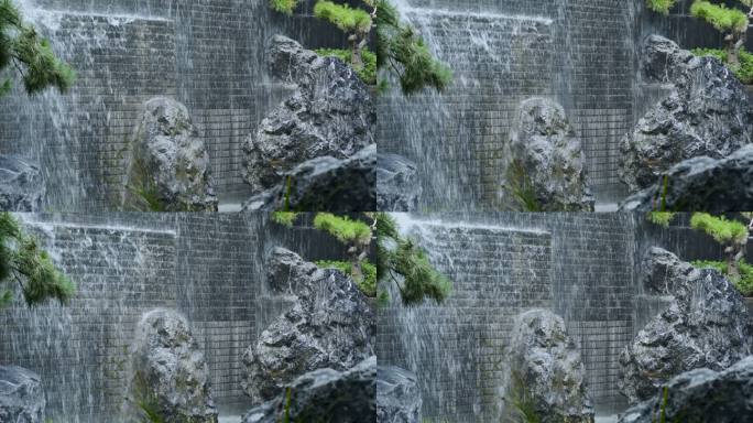 中式园林中的瀑布