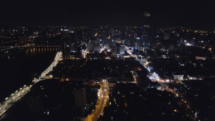 延时航拍长沙夜景天际线