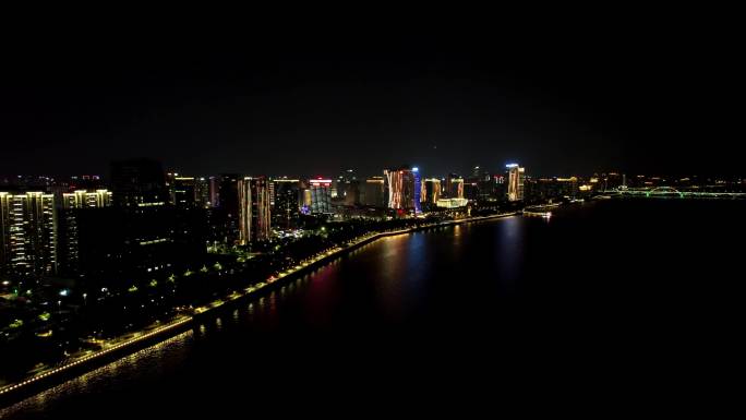 4K航拍杭州滨江城市夜景