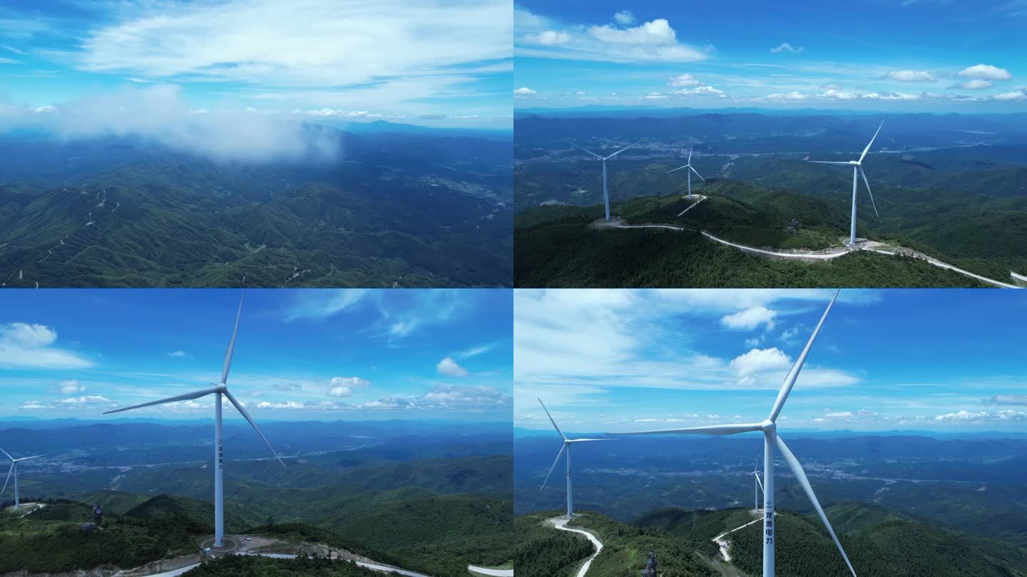 航拍高海拔风力发电风车