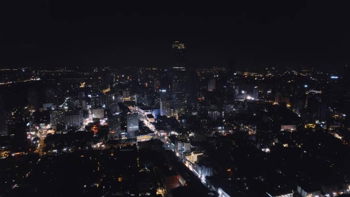 航拍长沙夜景天际线