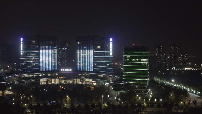 河南郑州地标中建七局总部夜景航拍