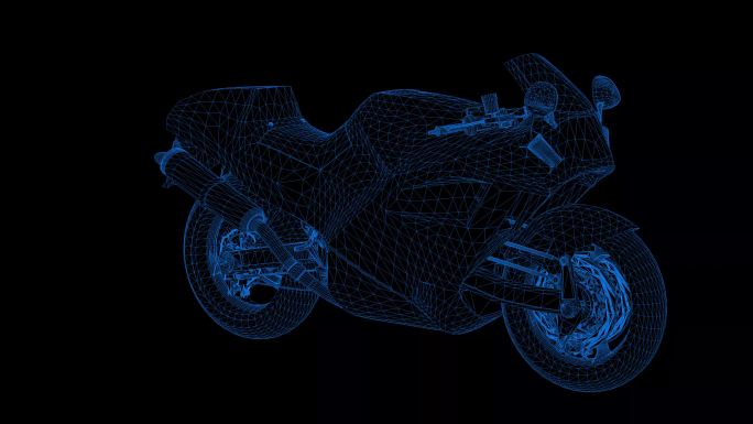 4k蓝色全息科技线框摩托车素材带通道4