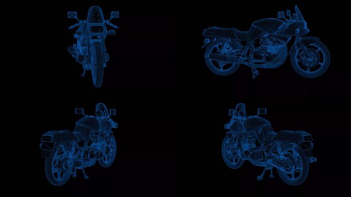 4k蓝色全息科技线框摩托车素材带通道4