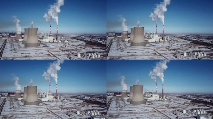 火力发电站鸟瞰图大气污染碳排放火力发电站