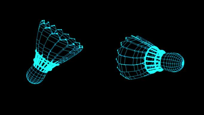 全息蓝色科技线框羽毛球动画带通道