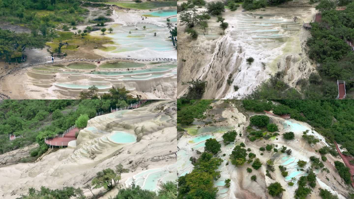 航拍云南迪庆香格里拉白水台钙华地貌