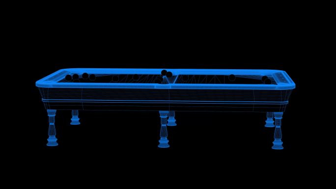 4k蓝色全息科技线框台球台子素材带通道