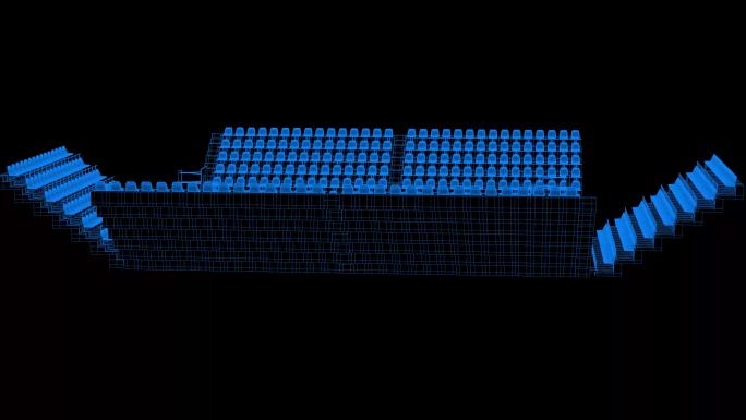 4k蓝色全息科技线框体育馆篮球场素材通道