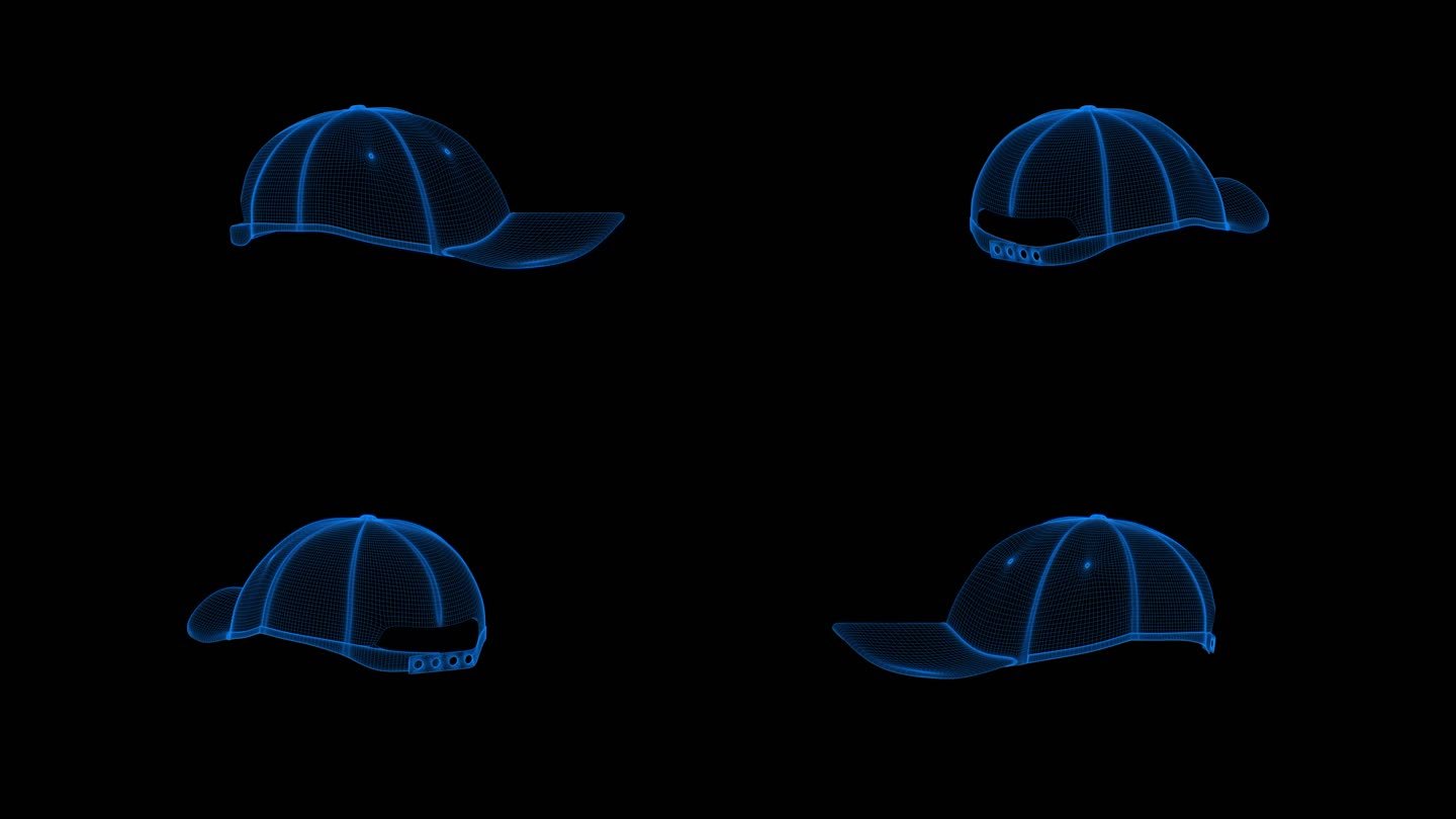 4k蓝色全息科技线框棒球棍帽素材带通道