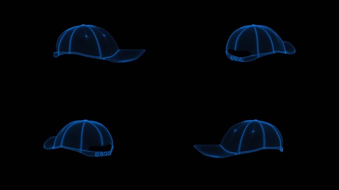 4k蓝色全息科技线框棒球棍帽素材带通道