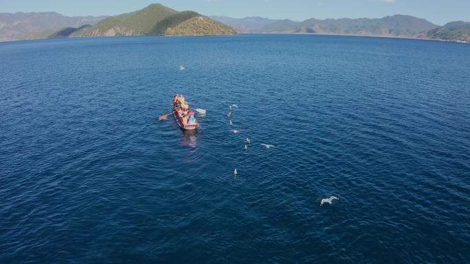 丽江泸沽湖猪槽船4K高清